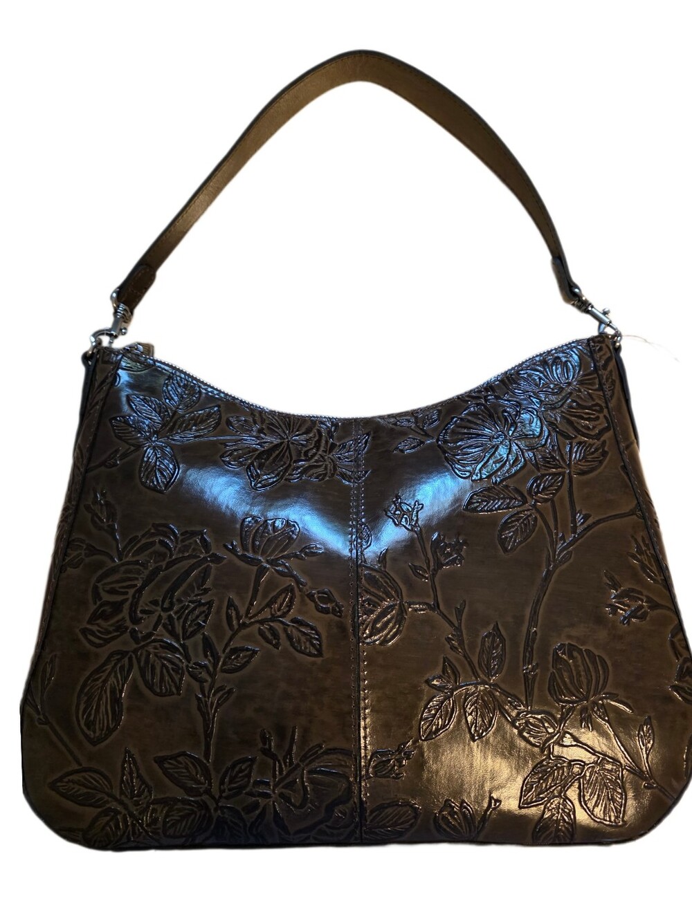Patricia Nash Athani Dark Brown Embossed Leaves Shoulder/Crossbody Bag Large NWT